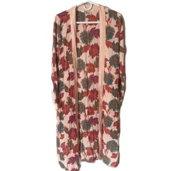 FOREVER 21 Flowy Bohemian Sheer Floral Kimono Duster Cover Up Womens Large - Picture 6 of 16